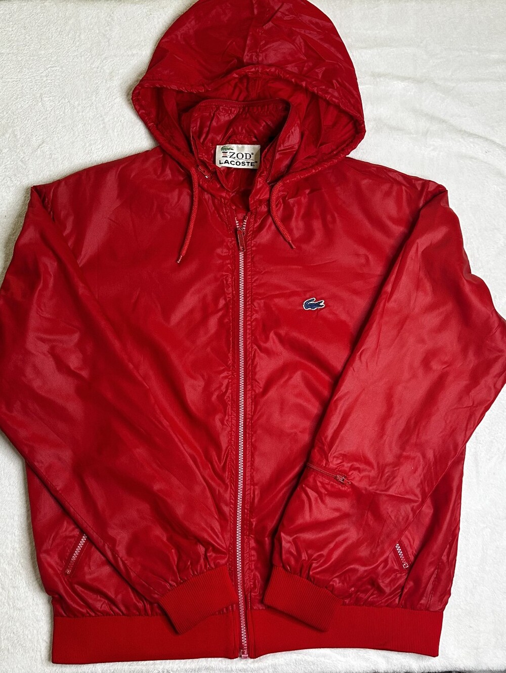 Vintage 1980 Lacoste Men’s Red Hooded Windbreaker Jacket